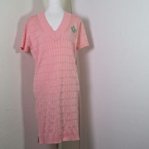 Ivy Storehouse Pink Sweater Dress Women’s Medium Short Sleeve Knit V-Neck Tunic